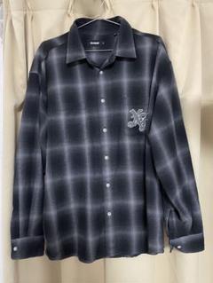 XLARGE ネルシャツ オンブレチェック 刺繍　ワッペン　ブラック　XL