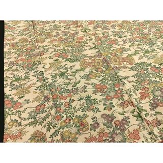 平和屋着物■上質な小紋　手描き　鼓草花文　正絹　逸品　BAAL9094kj