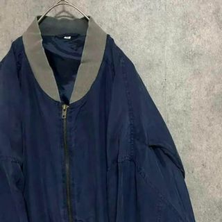 90S vintage シルクジャケット　ネイビー　ジップ　古着　メンズ　XL