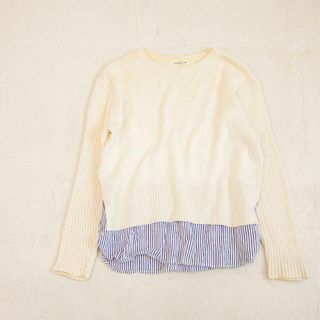 【ナチュラルビューティーベーシック】ニットセーター ストライプ レイヤード M