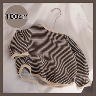 ベビー キッズ ボーダー トップス 100 Tシャツ 長袖 チャコール 韓国 