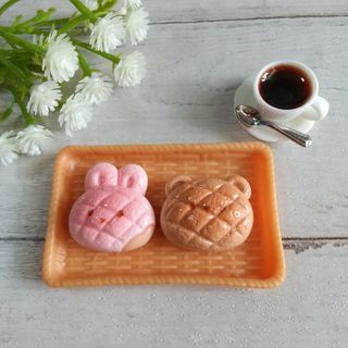 ミニチュア #913☆ アニマルメロンパン、トレイ コーヒーセット デコパーツ