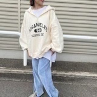 スウェット プリント オーバー ユニセックス ベージュ 長袖 ストリート XL